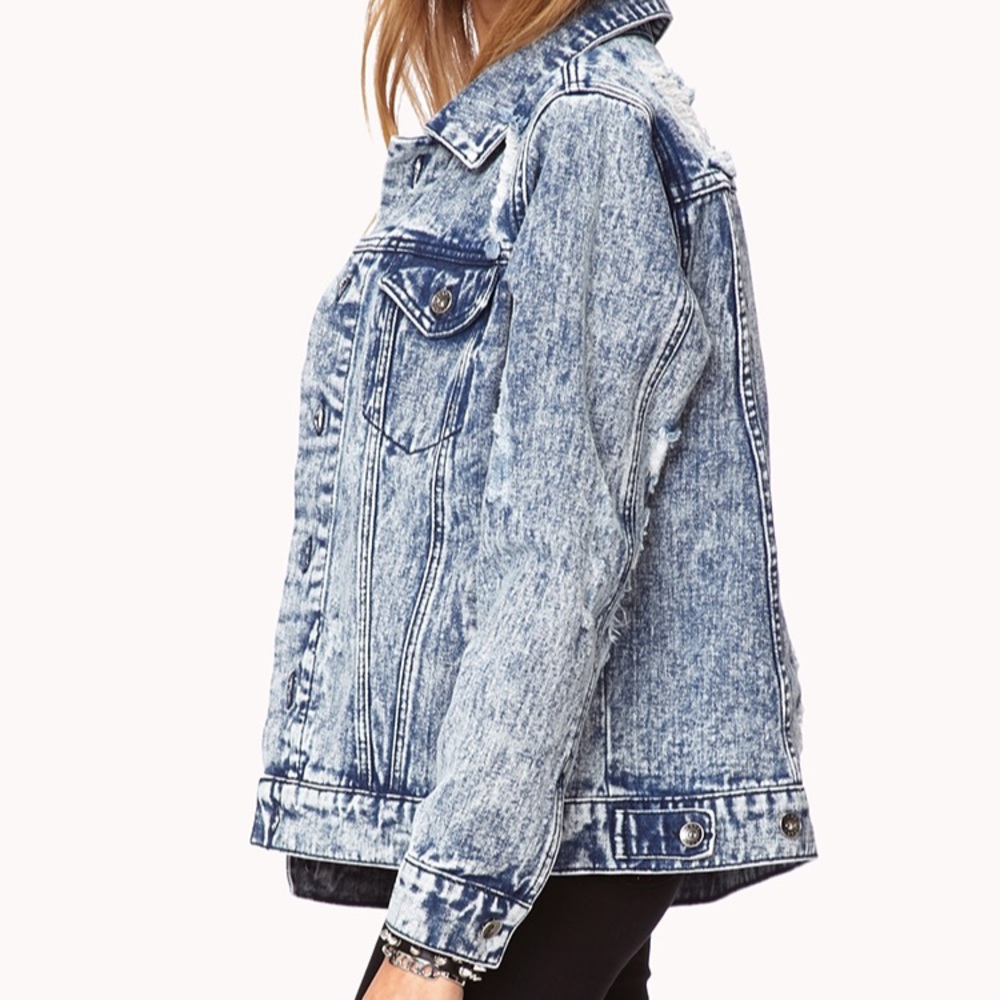 Forever 21 Acid Wash Distressed Denim Jacket